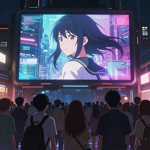 Futuristic Anime Audience in Cyberpunk City