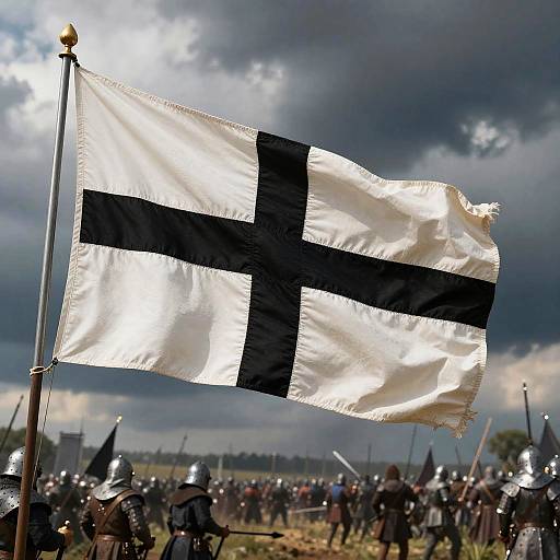 Medieval White Flag with Black Cross
