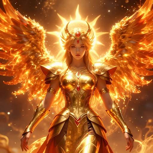 Sun Goddess with Fiery Phoenix Wings