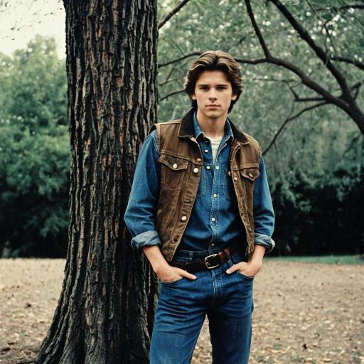 Young Man in Denim and Vest Outdoors