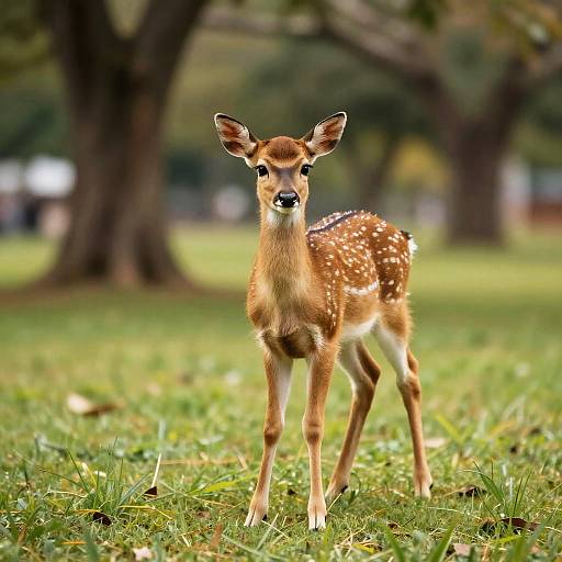Playful White-Tailed Fawn in Sunny Park