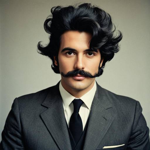 Man in Vintage 1960s Suit with Thick Mustache