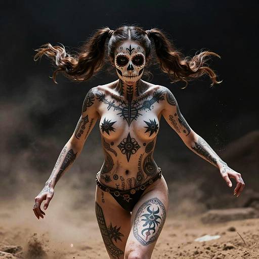 Cinematic Skull Girl with Mystical Tattoos