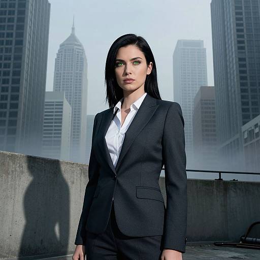 Confident Woman Amid Urban Mist