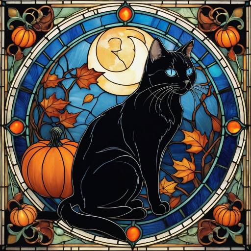 Art Nouveau Black Cat Halloween Scene