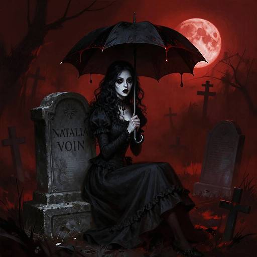 Gothic Woman on Haunted Tombstone