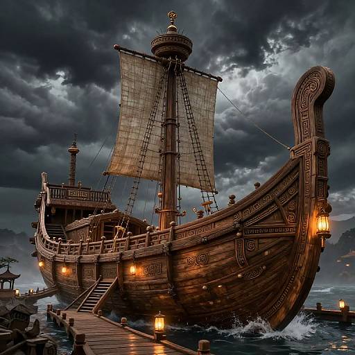 Colossal Wooden Ark Amidst Storm