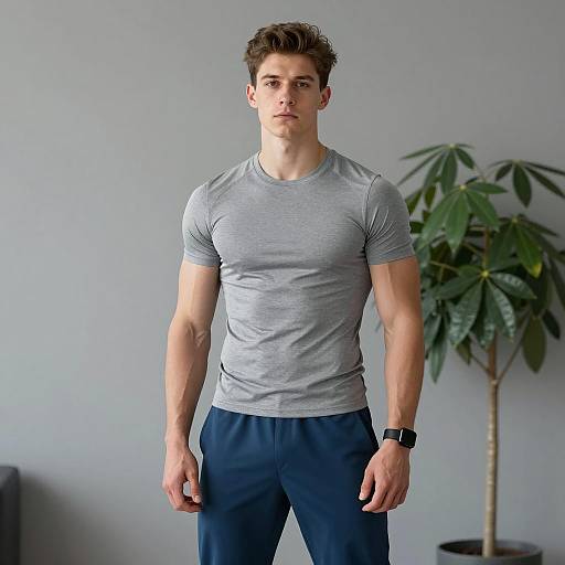 Muscular Young Man in Workout Outfit Indoors