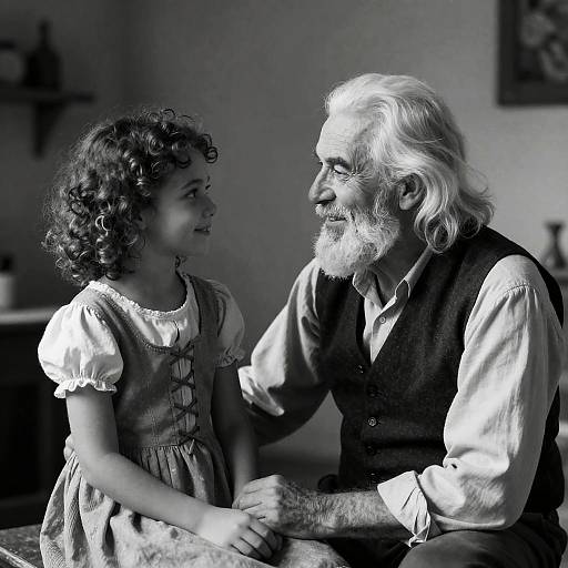 Elderly Man and Young Girl in Rustic Setting