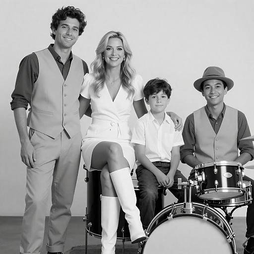 Joyful Group Portrait in Black and White