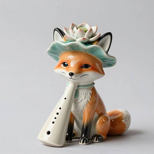 Young Fox with Turquoise Lotus Hat