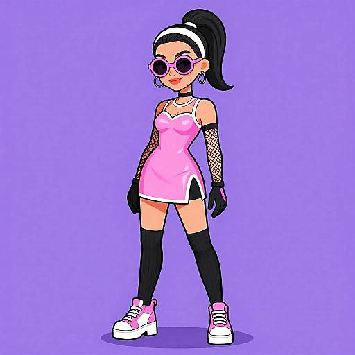 Futuristic Woman in Pink Vinyl Dress