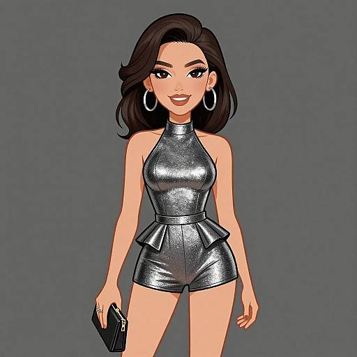Glam Rock Woman in Silver Romper