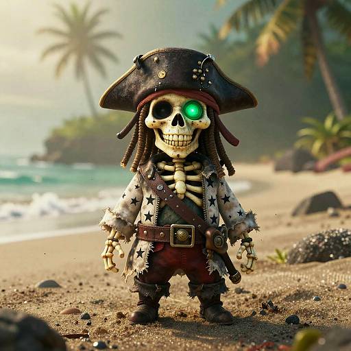 Grinning Mini Skeleton Pirate at Dawn