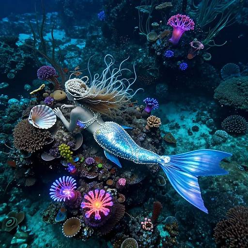 Bioluminescent Mermaid's Underwater Garden