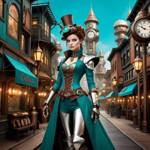 Glamorous Time Traveler in Steampunk City Glamorous Time Traveler in Steampunk City