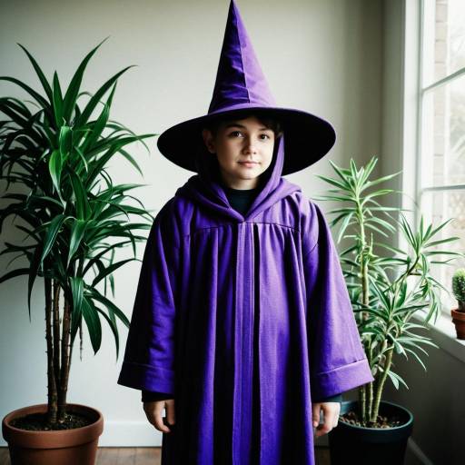 Boy in Purple Wizard Costume Indoors