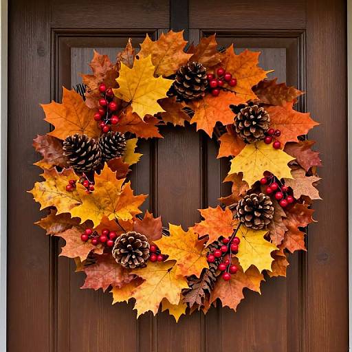 Vibrant Autumn Wreath on Rustic Door