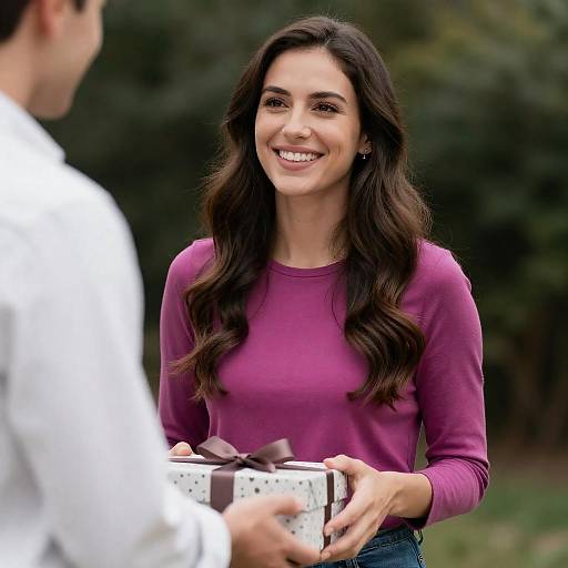 Joyful Woman with Gift in Nature