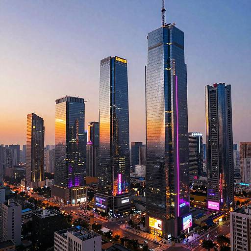 Futuristic Neon Cityscape at Sunset