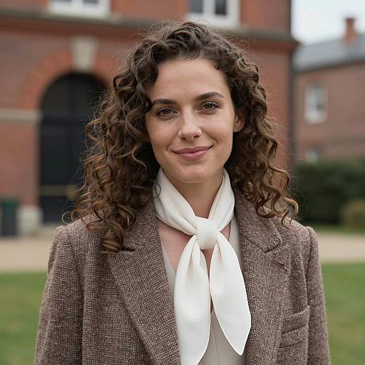 Elegant Woman in Tweed Jacket Smiling