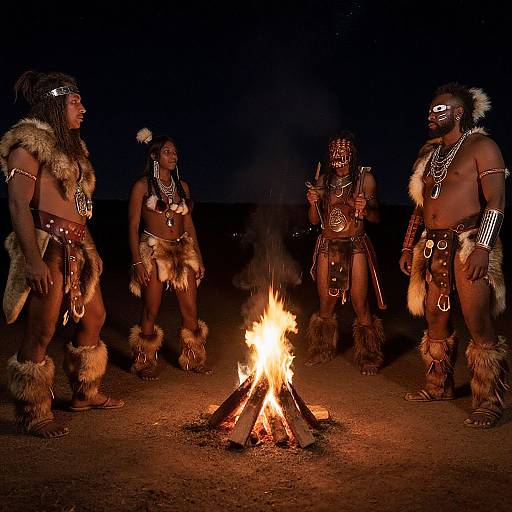 Prehistoric Cave Dwellers by Campfire