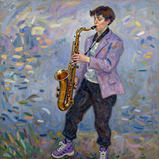 Vibrant Jazz Saxophonist in Geometric Style