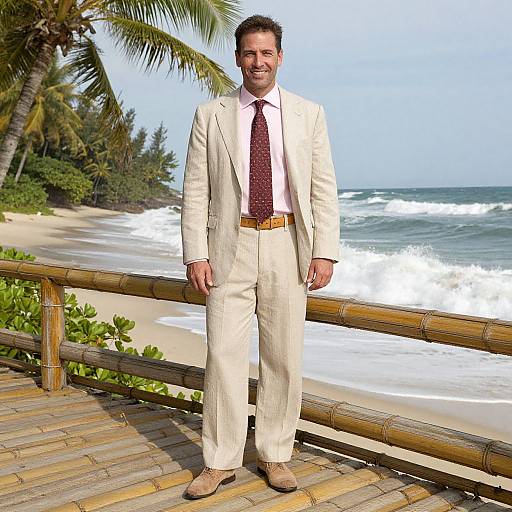 Stylish Man on Tropical Bamboo Deck