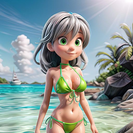 Sensual Anime Girl by the Shore