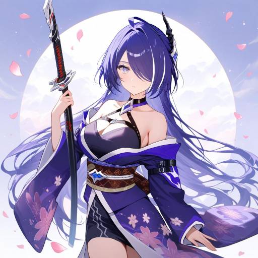 Elegant Cowboy Shot in Purple Kimono