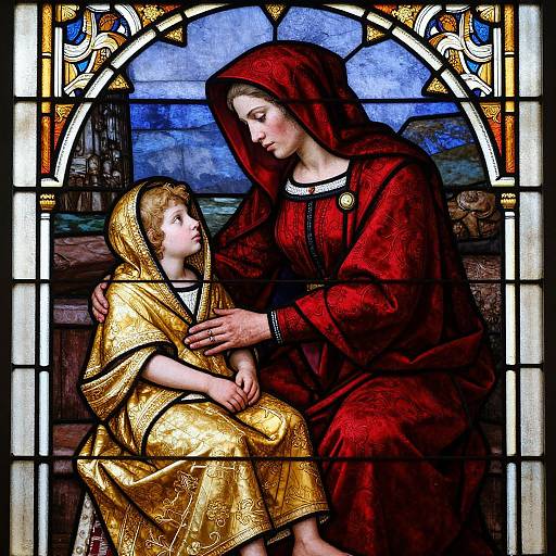 Vibrant Stained Glass Tender Moment