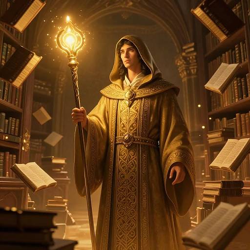 Mystical Wizard in Enchanted Library