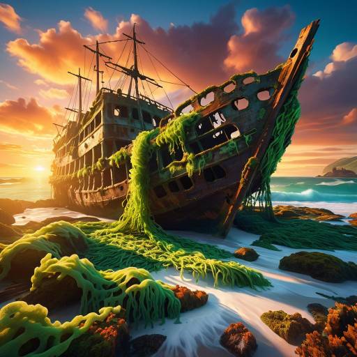 Ethereal Shipwreck at Sunset in 8K Ethereal Shipwreck at Sunset in 8K