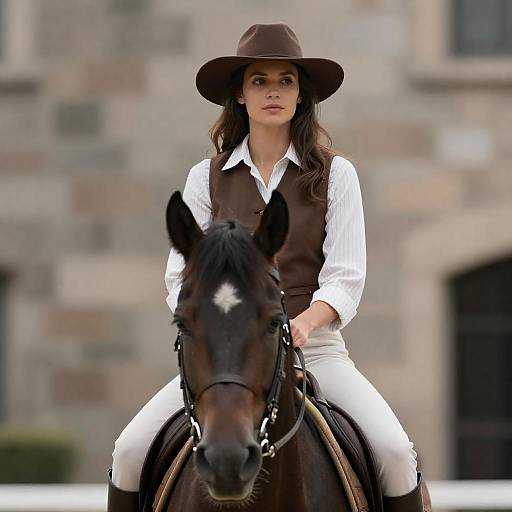 Elegant Woman Riding a Black Horse