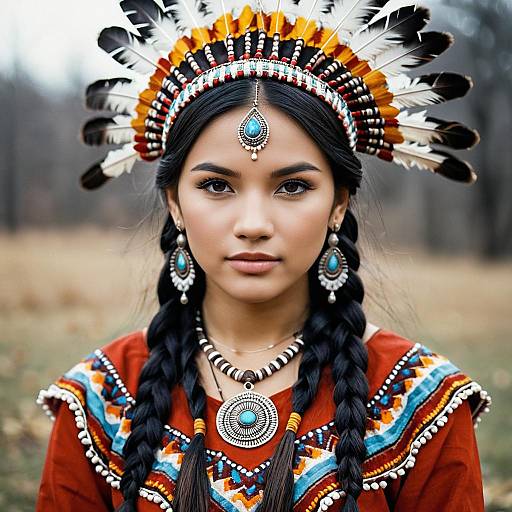 Native American Woman in Traditional Headdress