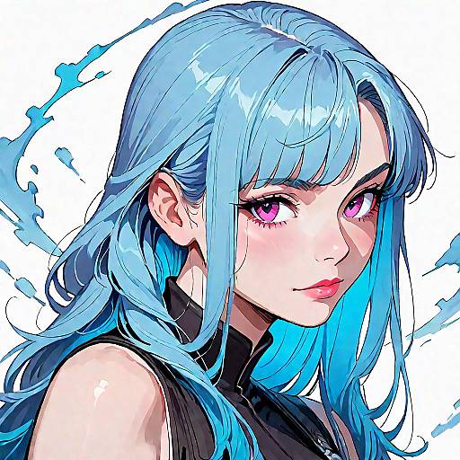 Blue-Haired Anime Girl Lineart