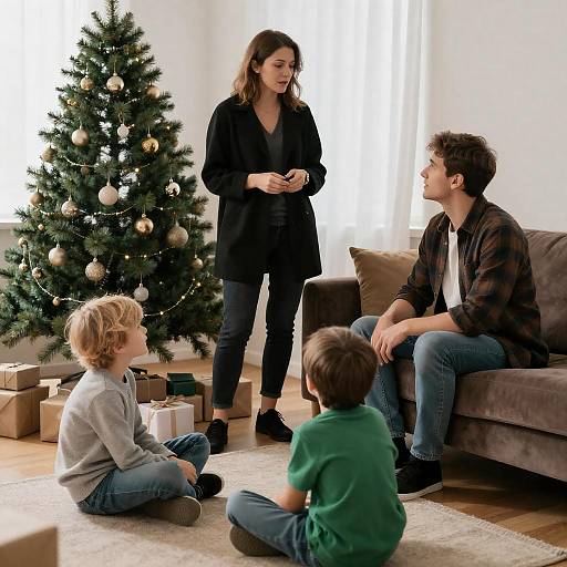 Cozy Family Christmas Moment in Living Room