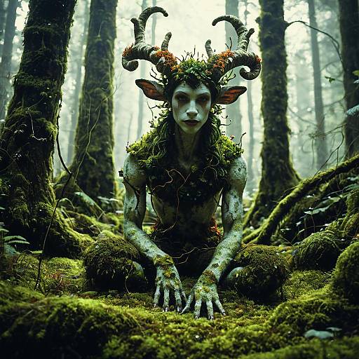 Mystical Moss Faun in Enchanted Forest