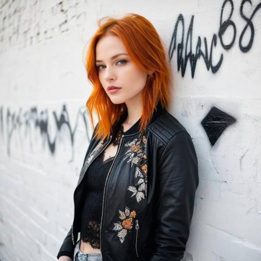 Redhead Woman in Embroidered Leather Jacket