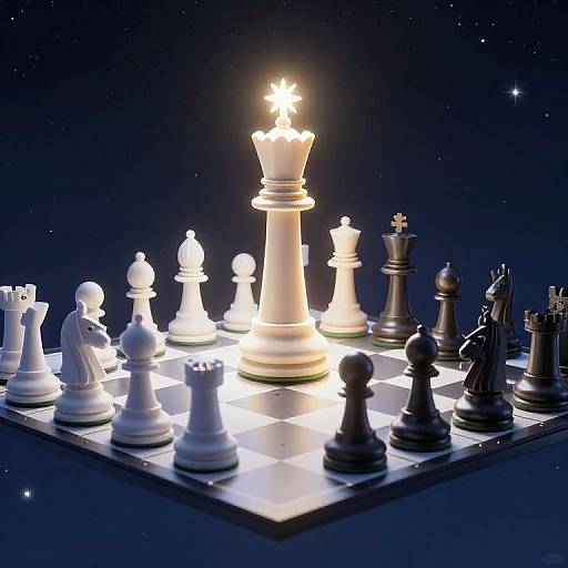 Surreal 3D Chessboard in Starry Sky
