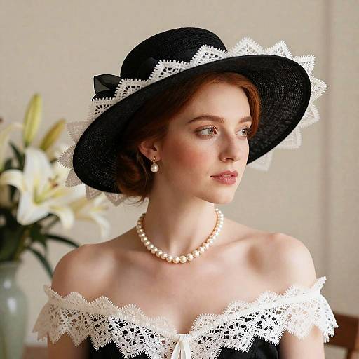 Elegant Woman in Lace and Pearls