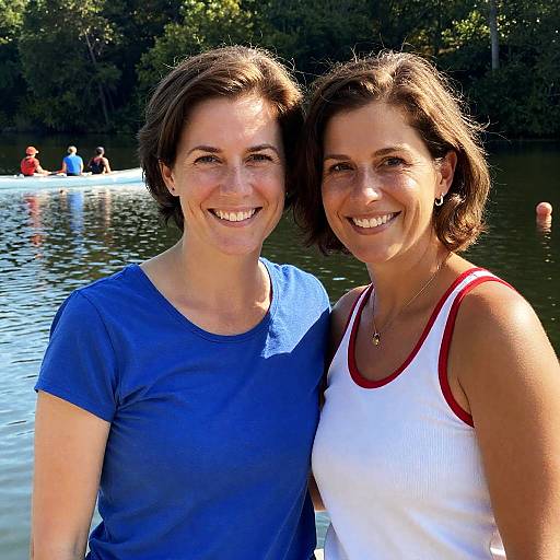 Cheerful Friends by the Lakeside