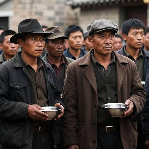 Crowded Outdoor Gathering with Intense Expressions