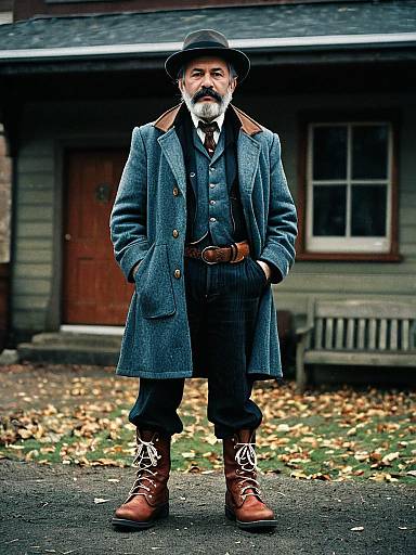 Old Man in Vintage Winter Coat and Boots