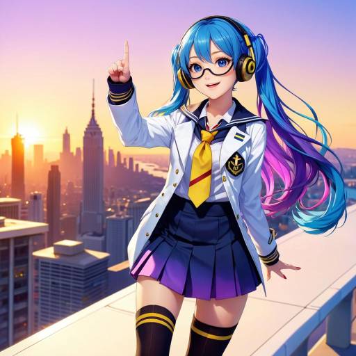 Dynamic Girl in Sunset City Scene