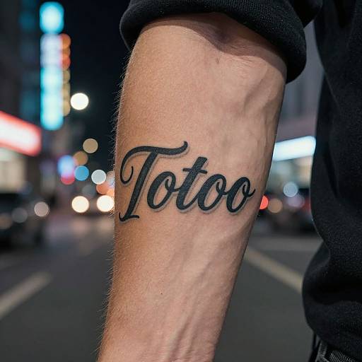 Photograph of a tattooed forearm with the word 