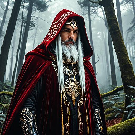 Cybernetic Shaman in Crimson Velvet Cloak