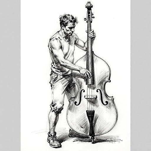 Graphite Sketch of Man with Double Bass