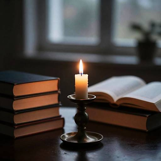 Photorealistic Candlelit Book Still Life
