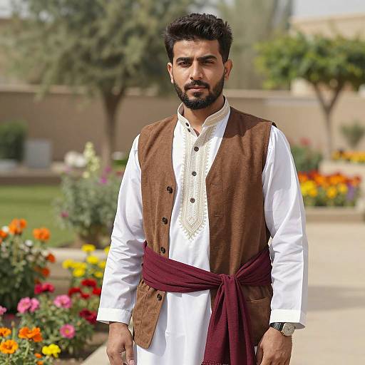 Elegant Man in Traditional Attire Outdoors